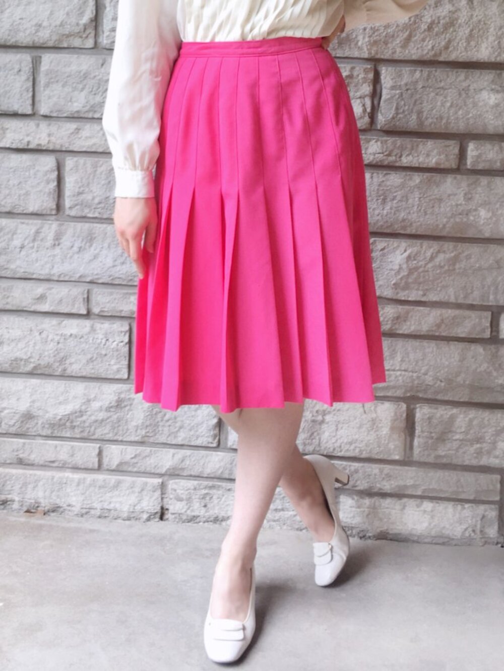 Hot Pink Vintage Pleated Midi Skirt